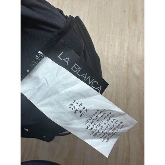 La Blanca Sz 4 Black Swimsuit Padded Underwire Bra One Piece Cut Outs Runching - Picture 3 of 3